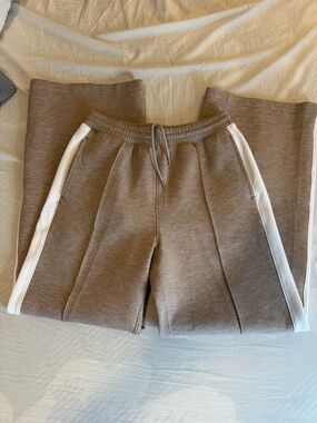 Kids Taupe Sweatpants with White Side Stripes